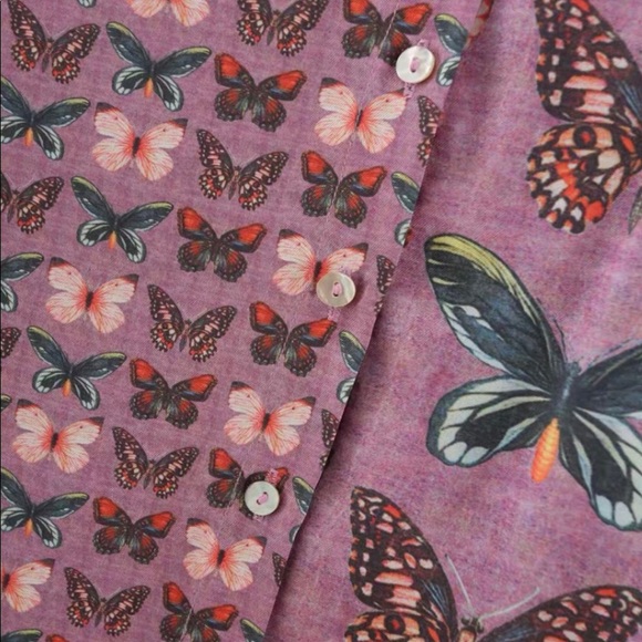 Purple Asymmetrical Butterfly Print Botton Up Blouse - Picture 8 of 8